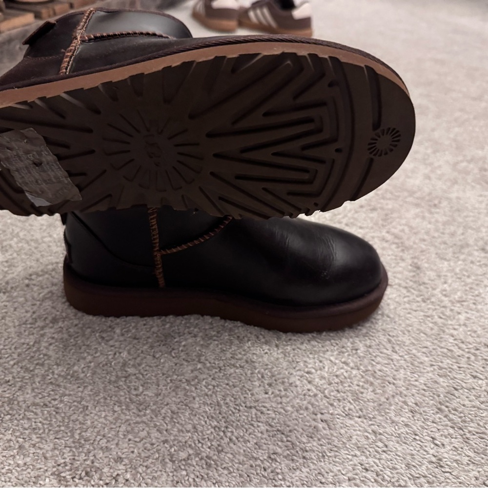 UGG Brown Leather Ankle Boots with Textured Sole - Picture 7 of 7
